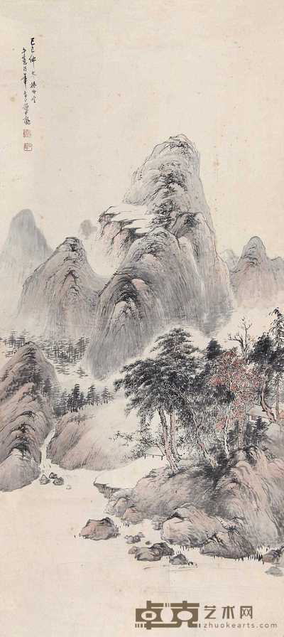 颜伯龙 己巳(1929年)作 秋山红叶 立轴 105×47cm